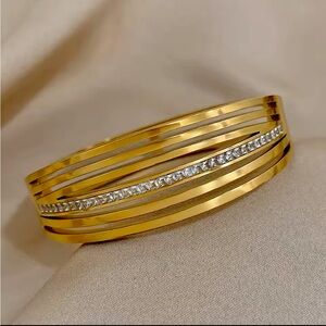 Swarovski Elements Gold Tone Stainless Wide Bangle Cuff Bracelet NEW